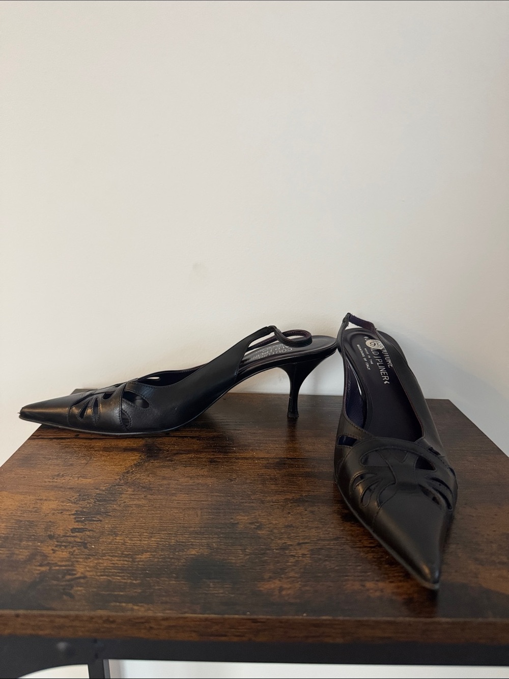Donald J. Pliner Black Pointed Slingback Heels with Cutout Design - Picture 3 of 11
